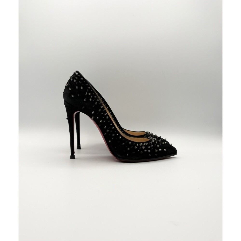 Christian Louboutin Black Suede Spiked Pointed Toe Stiletto Heels Size EU 38.5